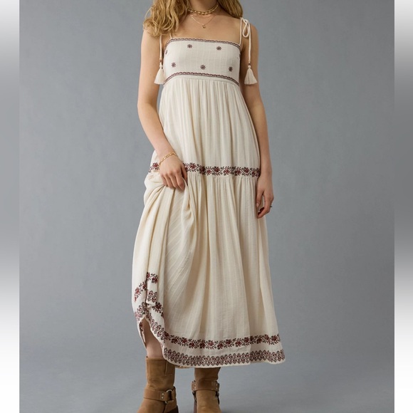 American Eagle Outfitters Dresses & Skirts - NWT AE Cream Boho Maxi Dress with Embroidered Trim